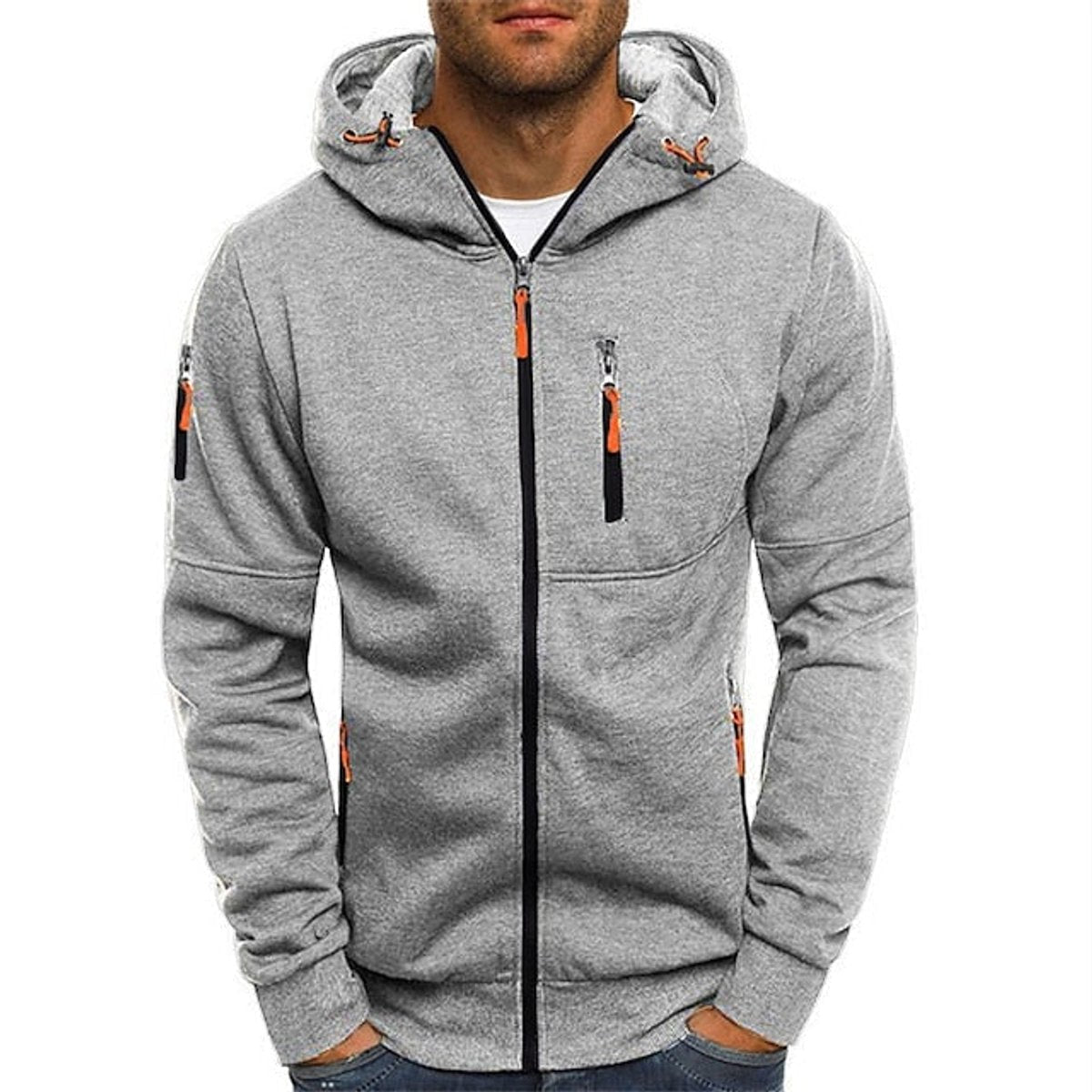 Heren fleece hoodie met rits en gevoerde capuchon