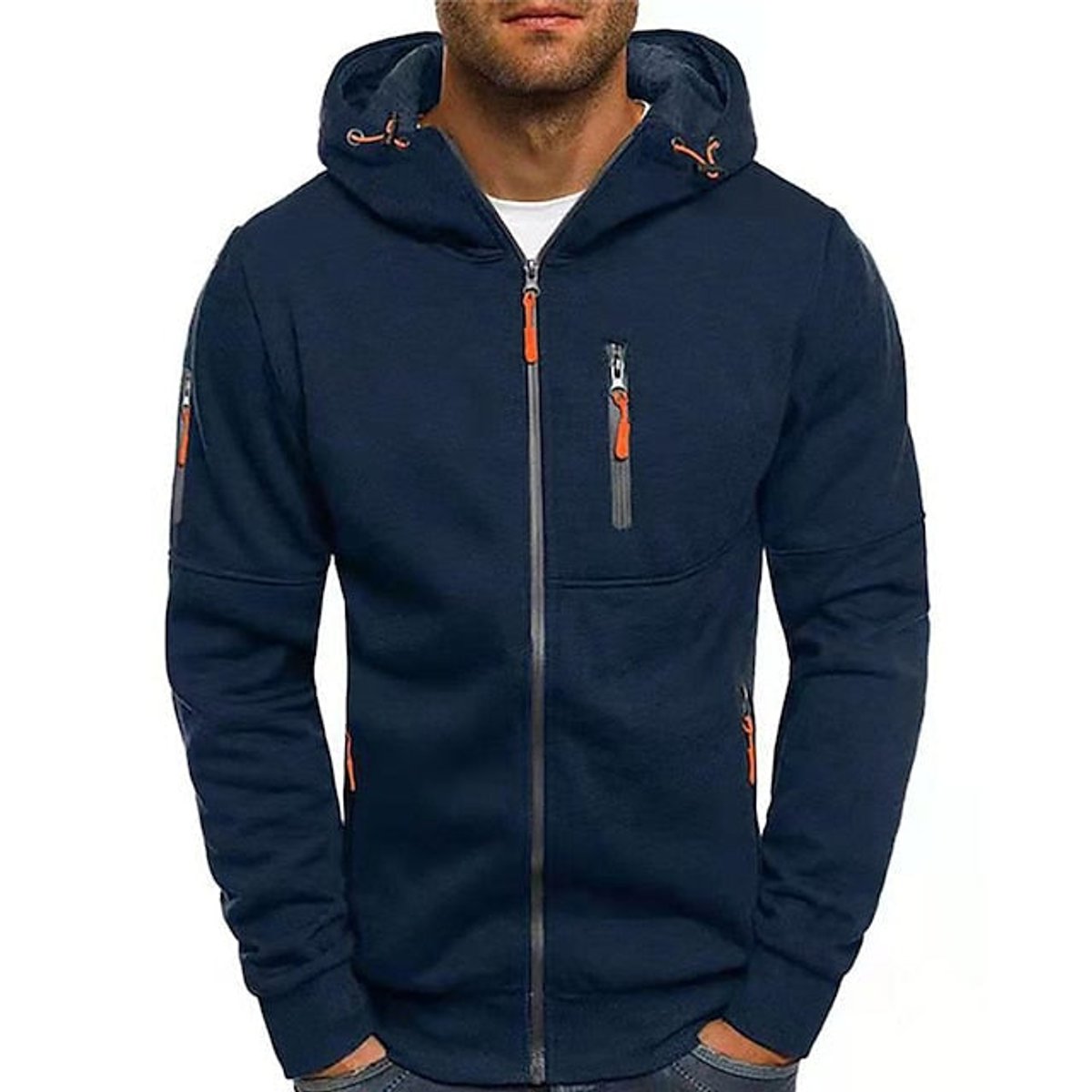 Heren fleece hoodie met rits en gevoerde capuchon