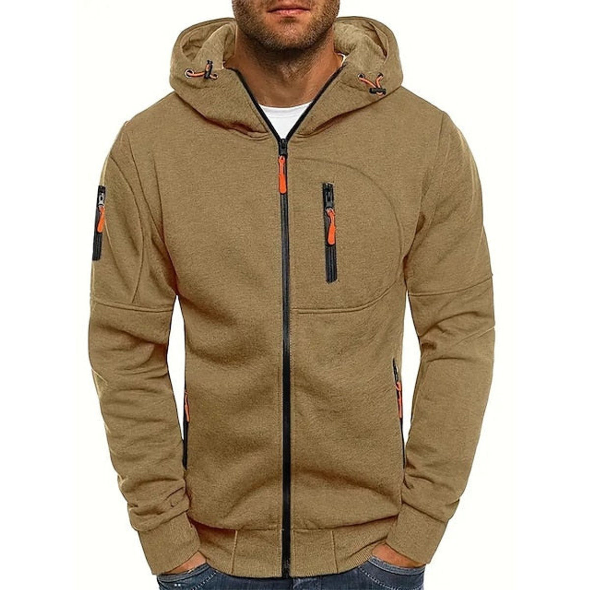Heren fleece hoodie met rits en gevoerde capuchon