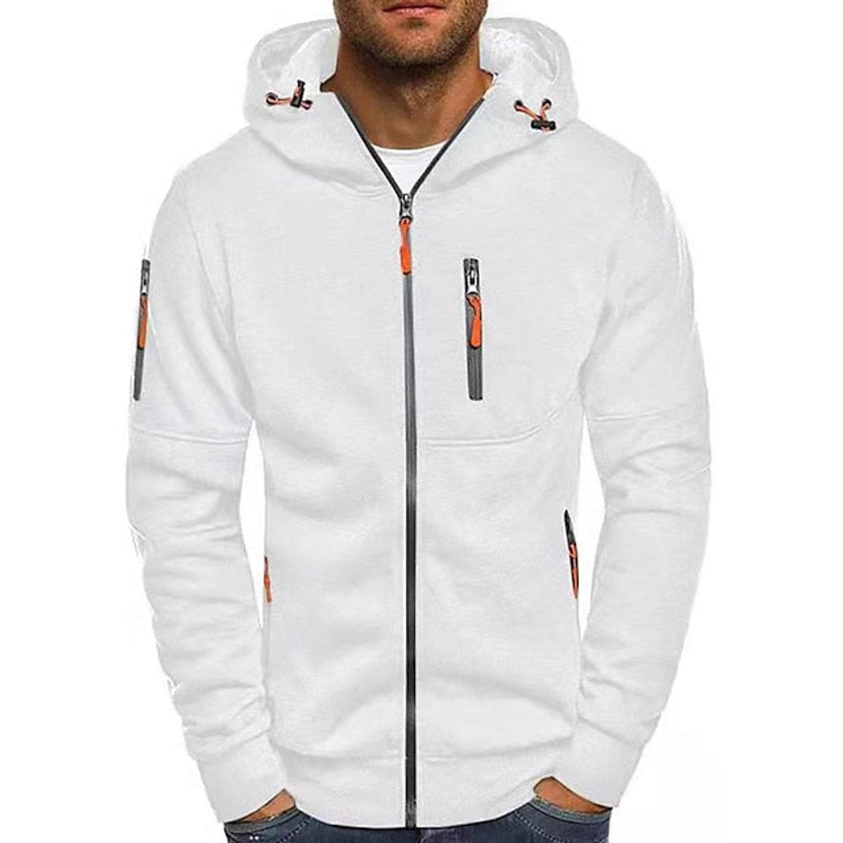 Heren fleece hoodie met rits en gevoerde capuchon