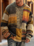 Heren gebreide patchwork trui met lange mouwen