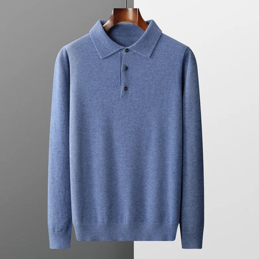 Heren gebreide polo met lange mouwen en knoopsluiting