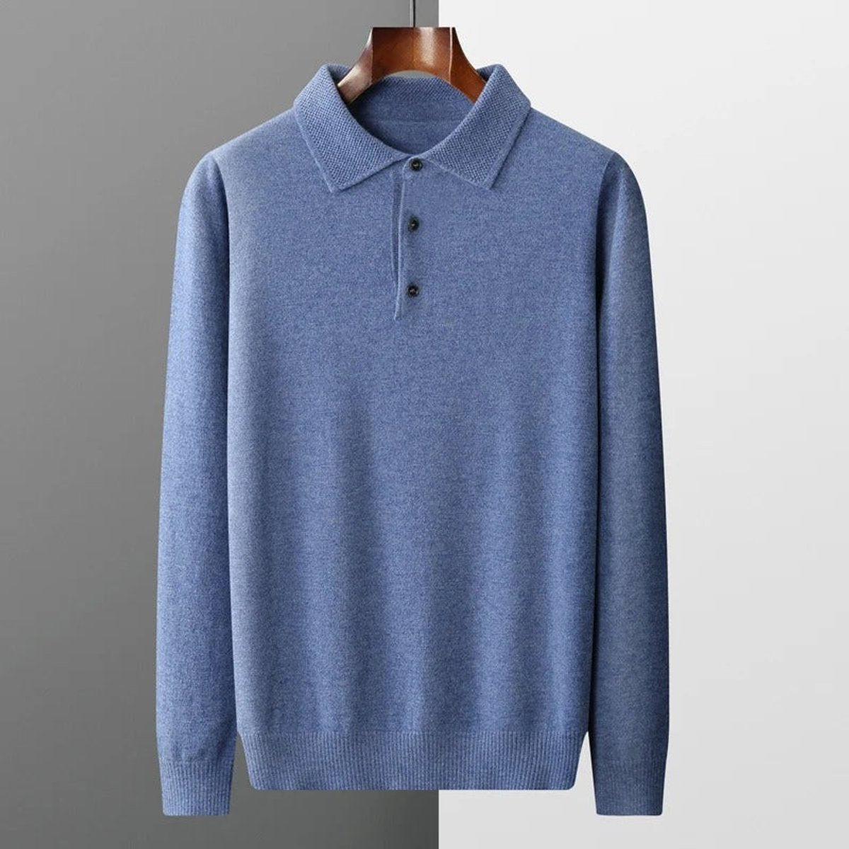 Heren gebreide polo met lange mouwen en knoopsluiting