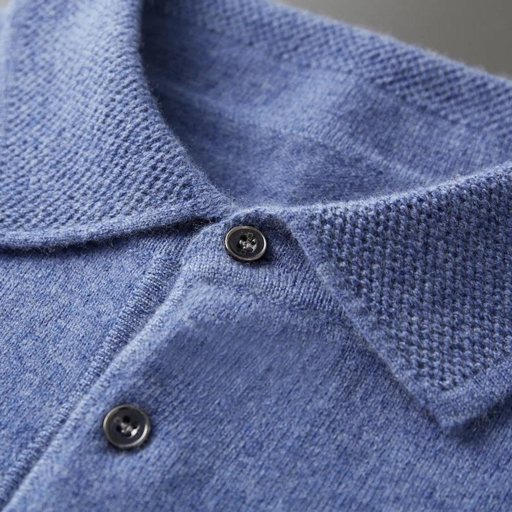 Heren gebreide polo met lange mouwen en knoopsluiting