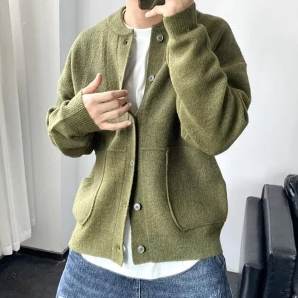 Heren oversized gebreid vest met knopen en zakken