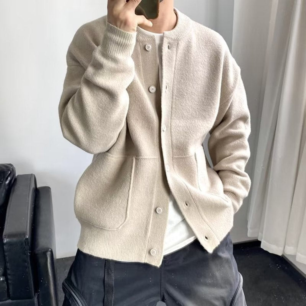 Heren oversized gebreid vest met knopen en zakken