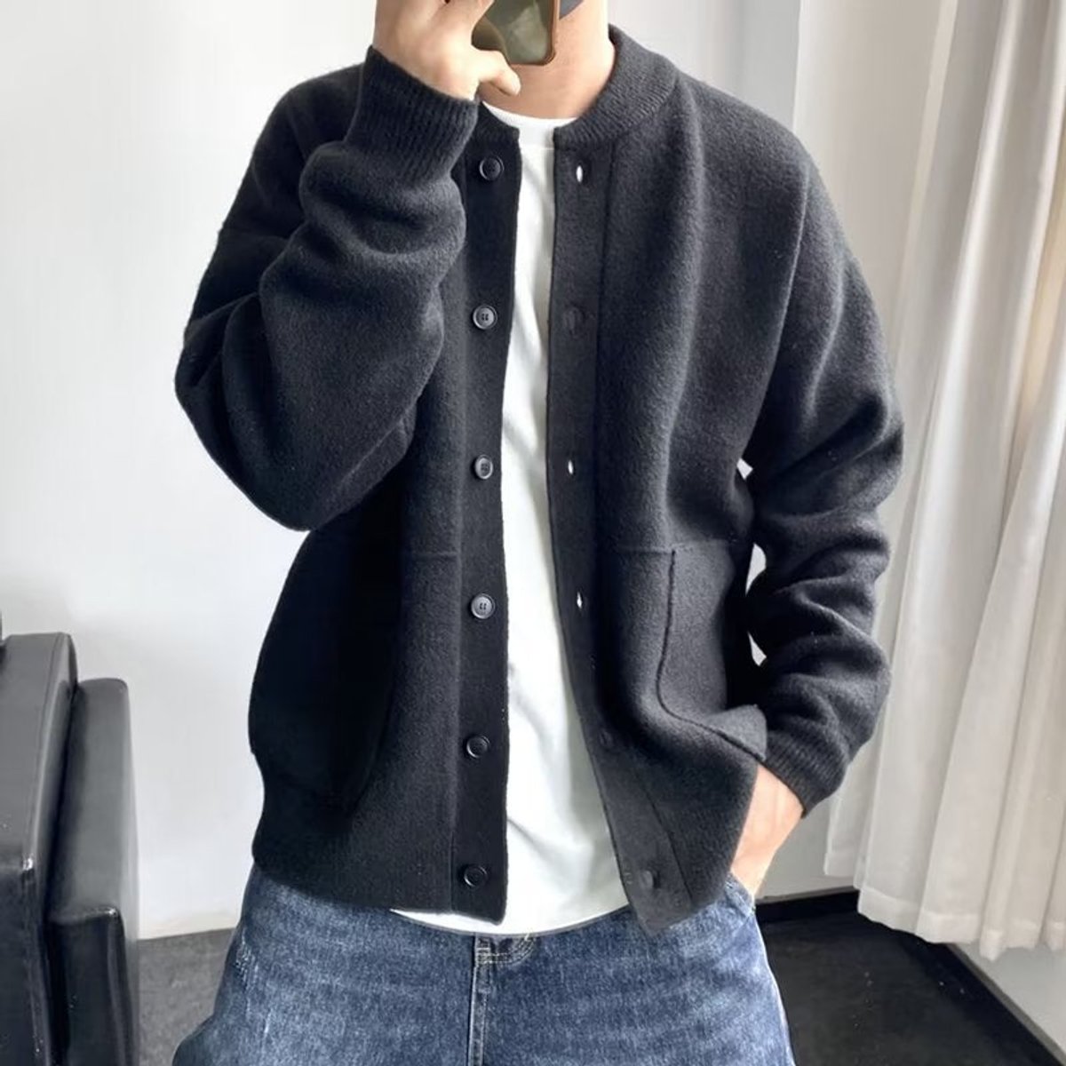 Heren oversized gebreid vest met knopen en zakken