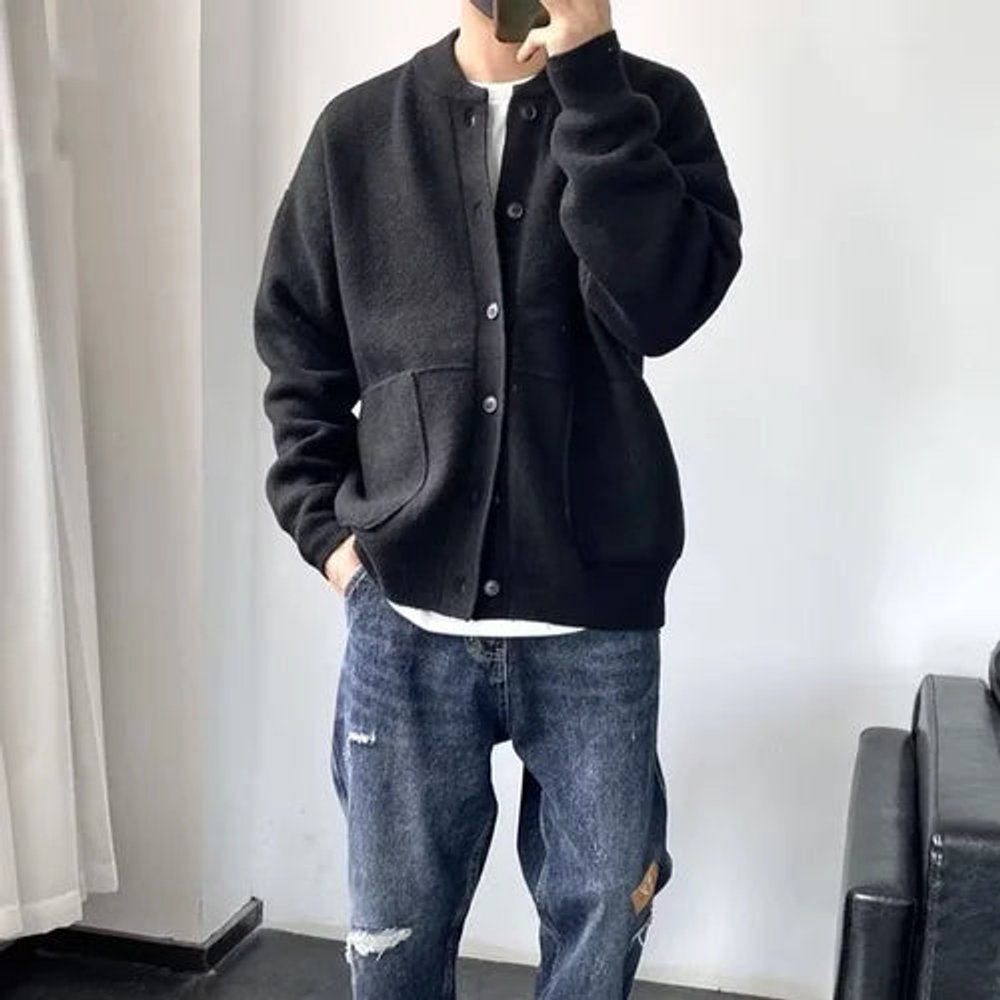 Heren oversized gebreid vest met knopen en zakken
