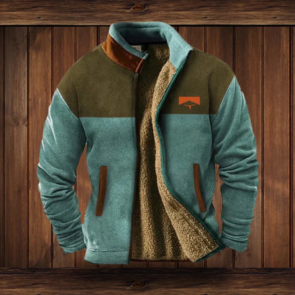 Heren teddygevoerd jack met westernprint op de mouwen