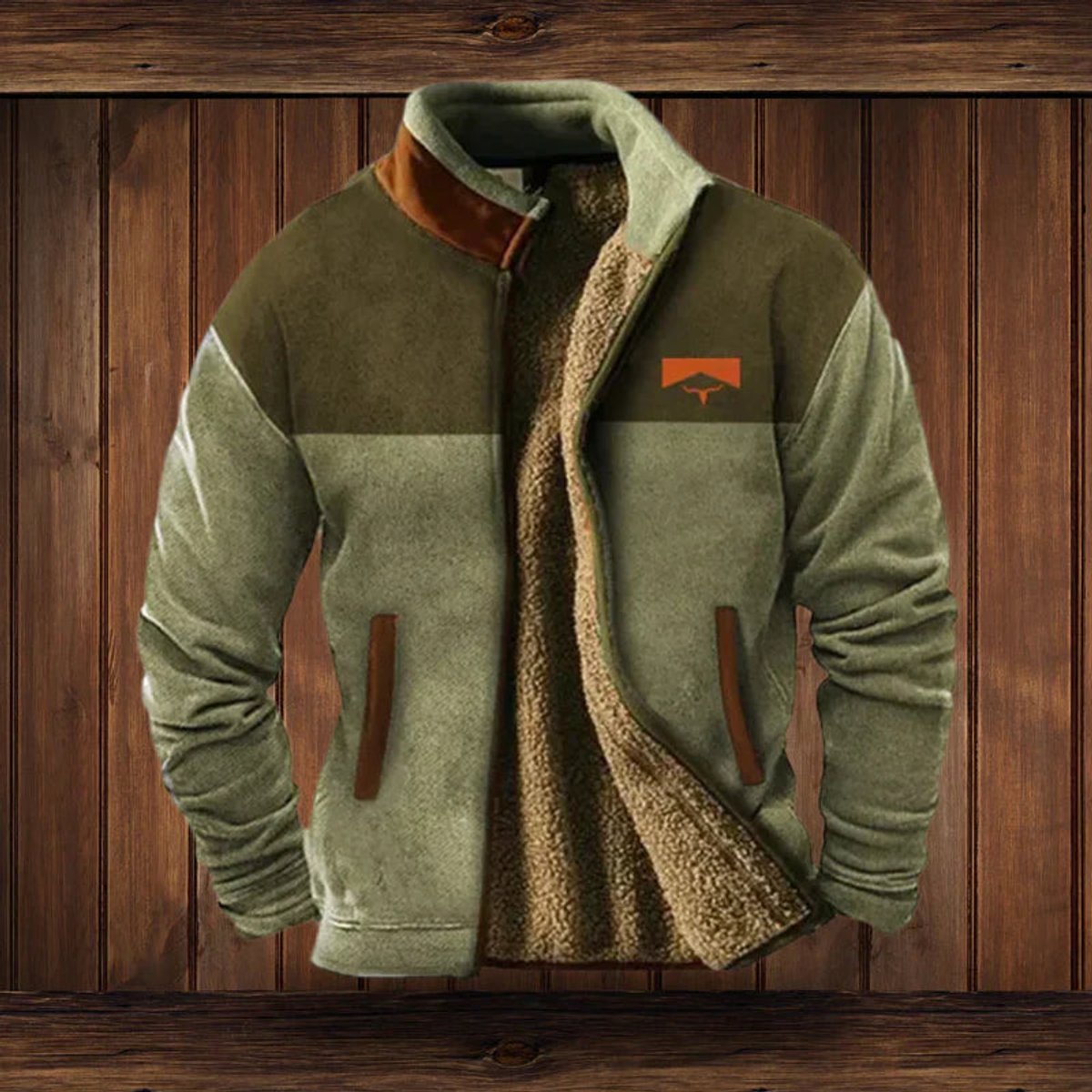 Heren teddygevoerd jack met westernprint op de mouwen