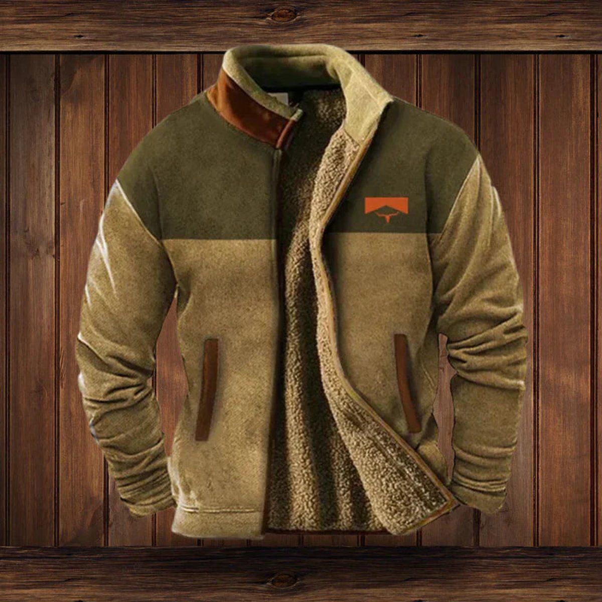 Heren teddygevoerd jack met westernprint op de mouwen