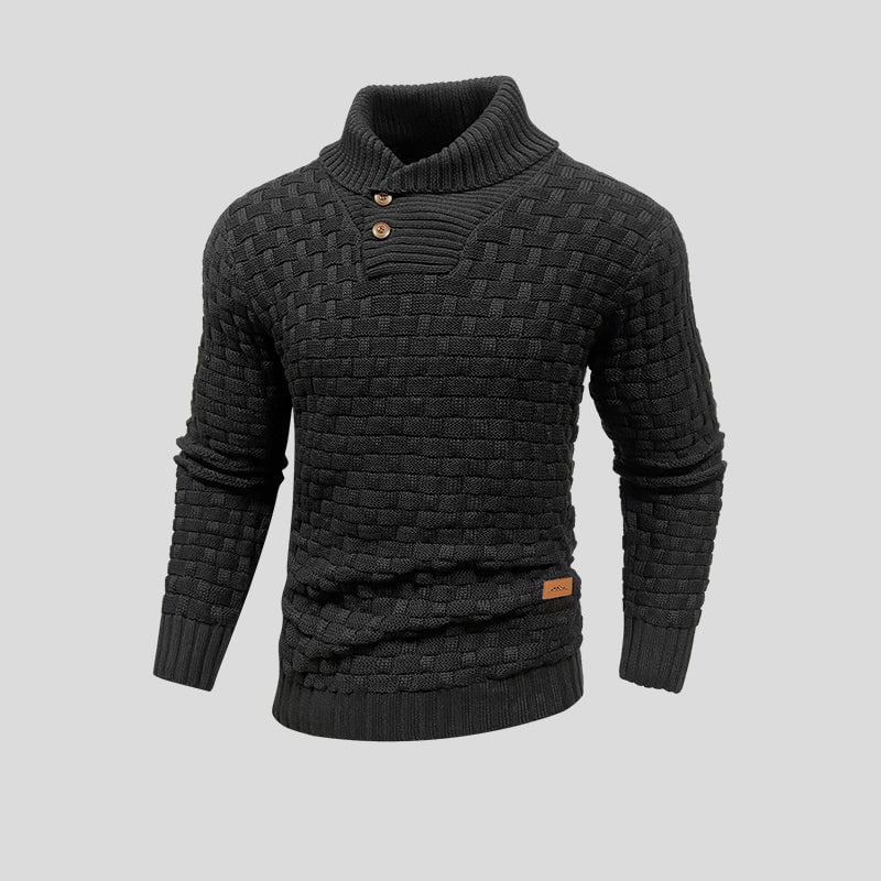 Heren trui met brede kraag en knoopsluiting