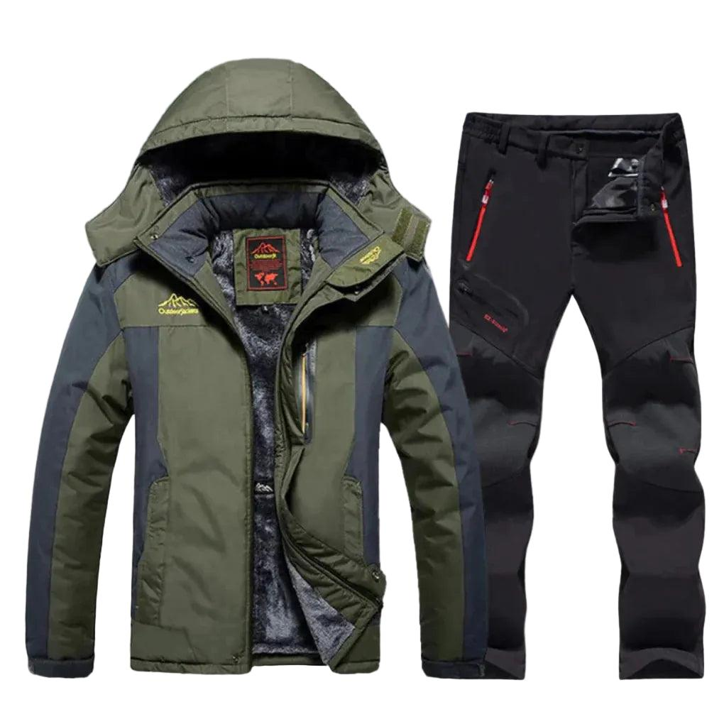 Heren winterjas met bijpassende skibroek en capuchon