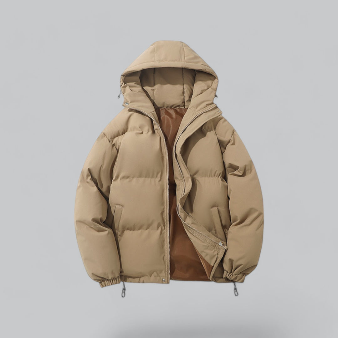 Heren winterjas met capuchon en gewatteerd model