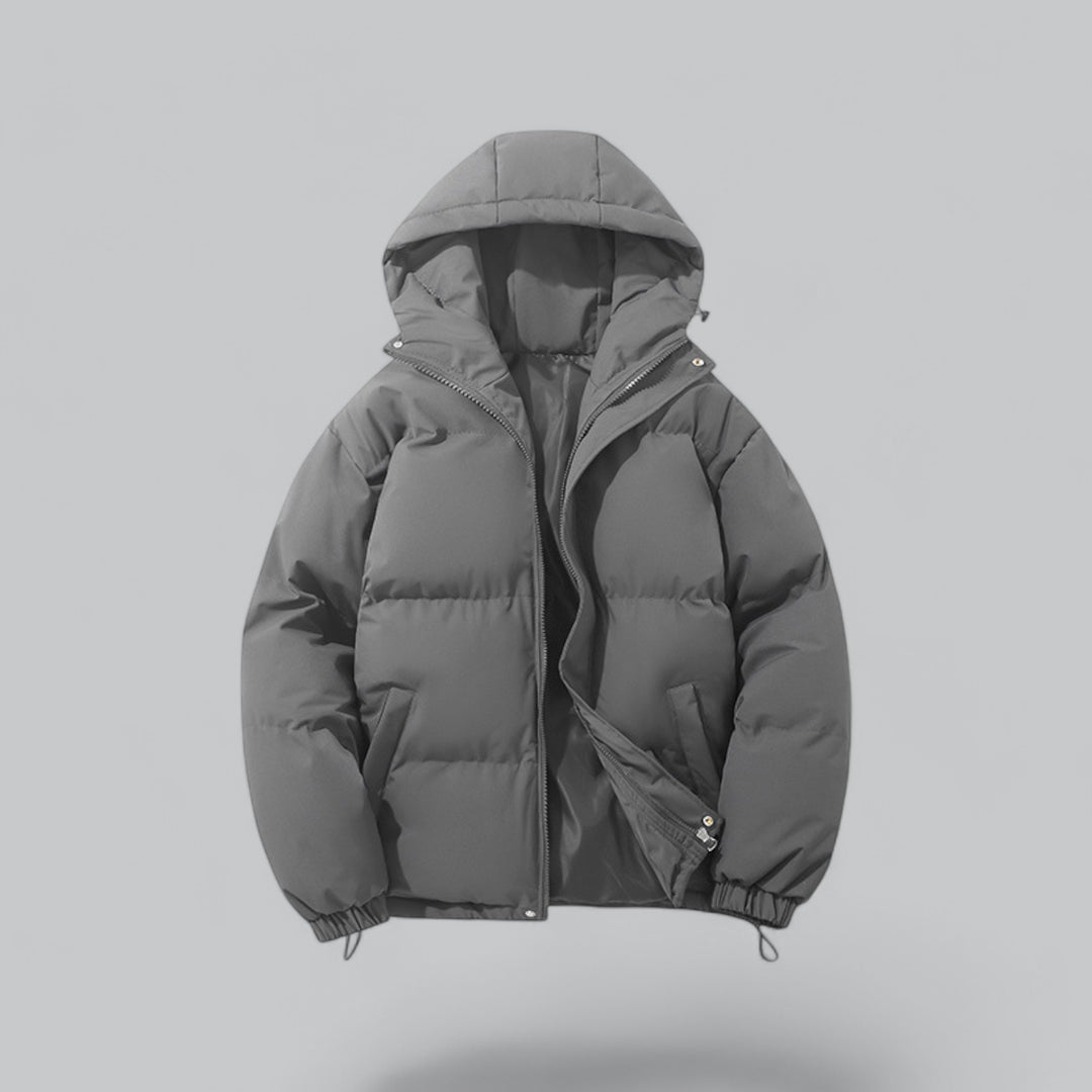 Heren winterjas met capuchon en gewatteerd model
