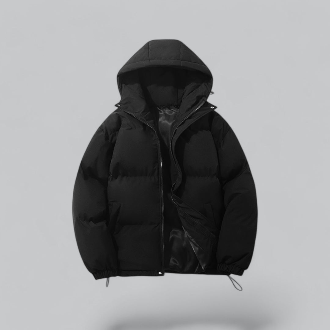 Heren winterjas met capuchon en gewatteerd model