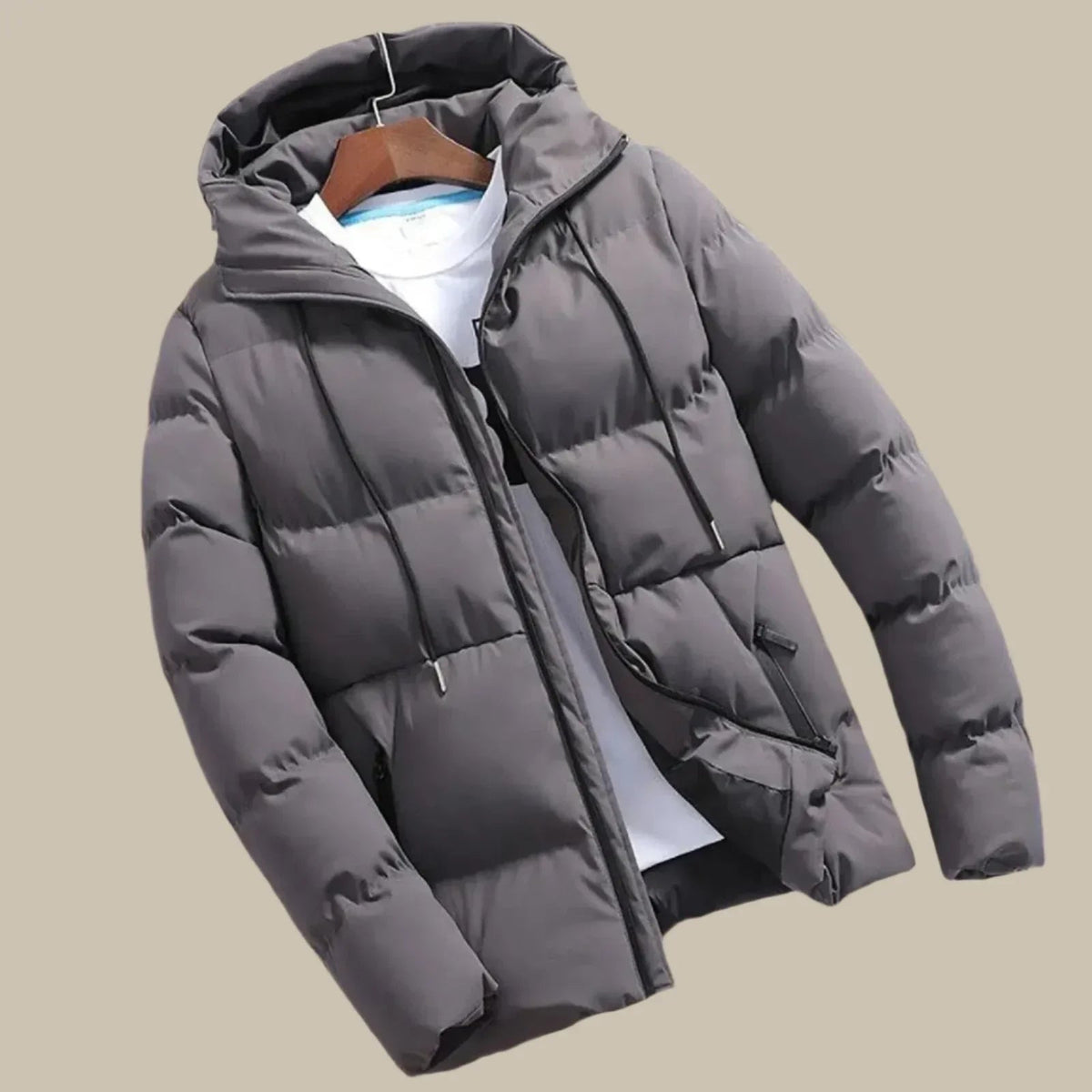 Heren winterjas met capuchon en pufferlook