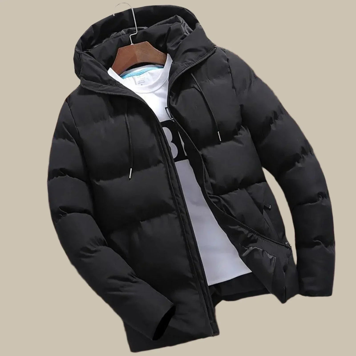 Heren winterjas met capuchon en pufferlook