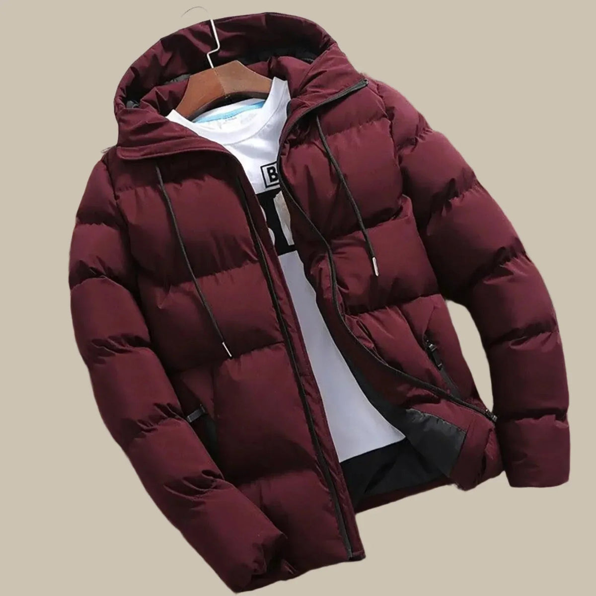 Heren winterjas met capuchon en pufferlook