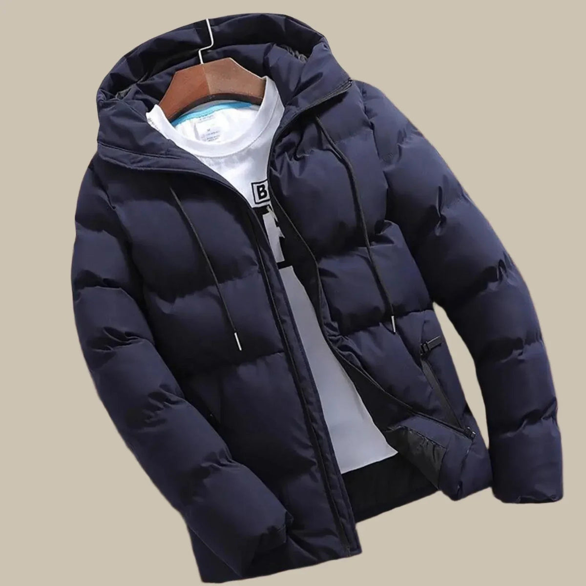Heren winterjas met capuchon en pufferlook