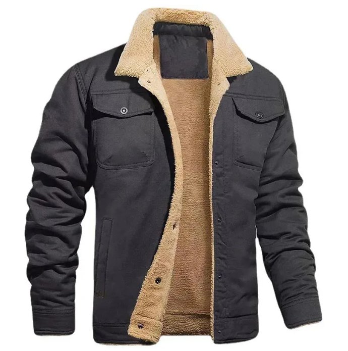 Heren winterjas met teddyvoering en knopen